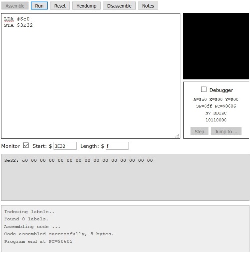 6502 simulator example 1