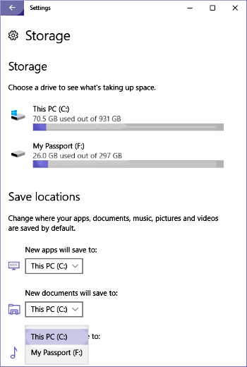 Windows 10 new Storage view