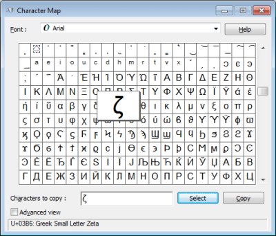 Character Map dialog box